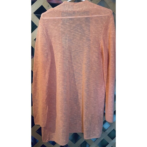 EILEEN FISHER coral orange linen blend open front cardigan Sz M - Picture 5 of 9